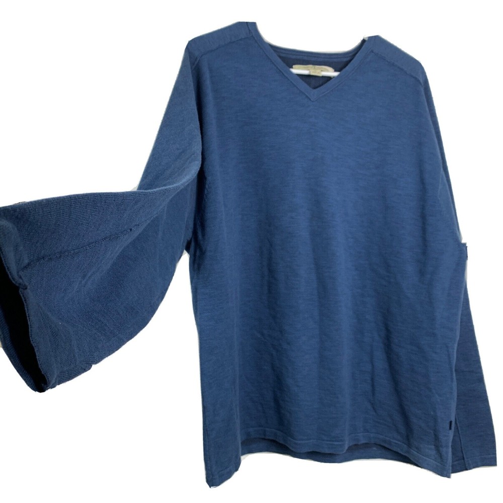 Tommy Bahama Men's XL V-Neck Pullover Top Long Sleeve Blue 100% Cotton